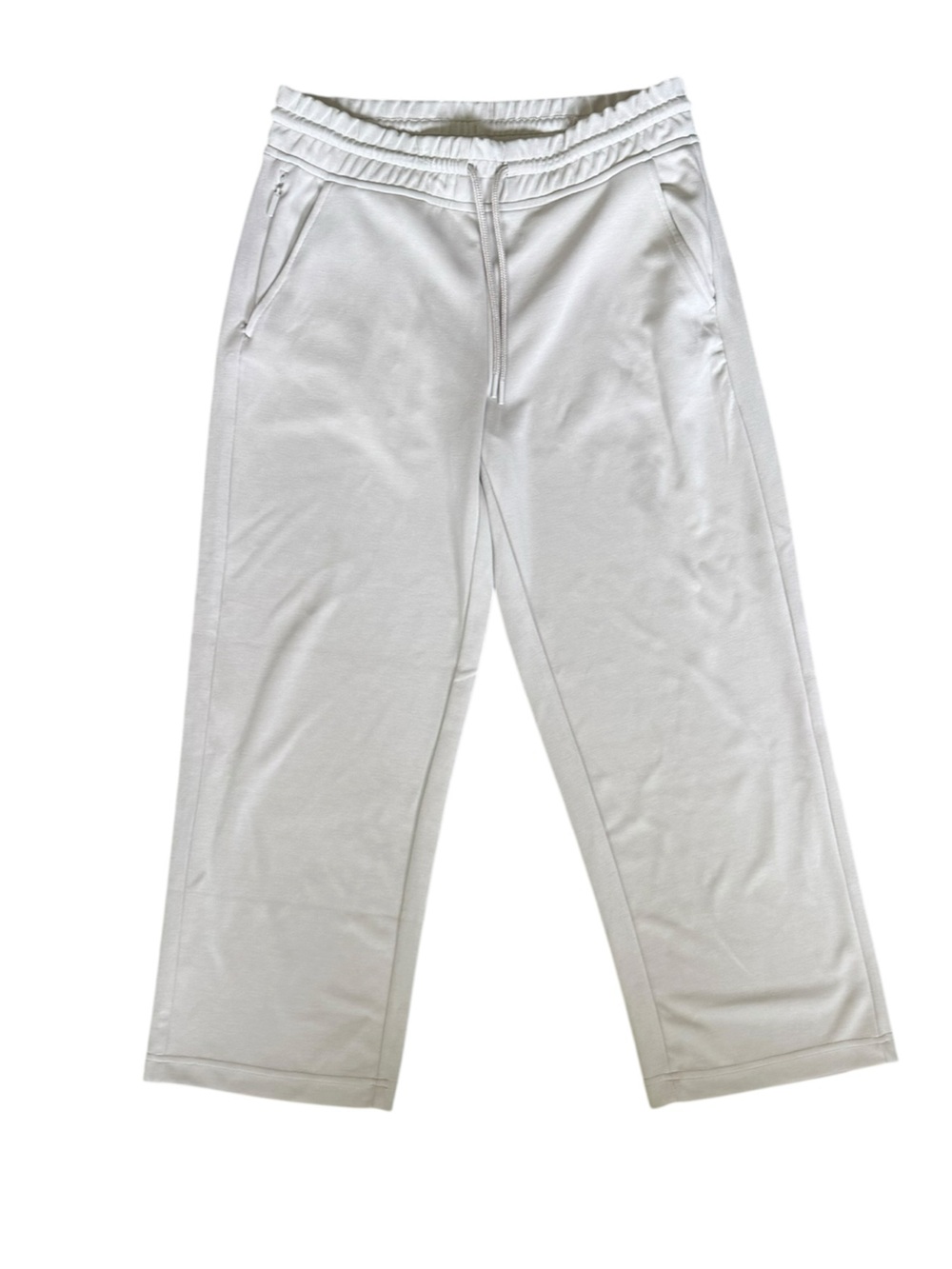 Athleta Cream Wide Leg Cropped Travel Pants Joggers Small Quiet Luxury